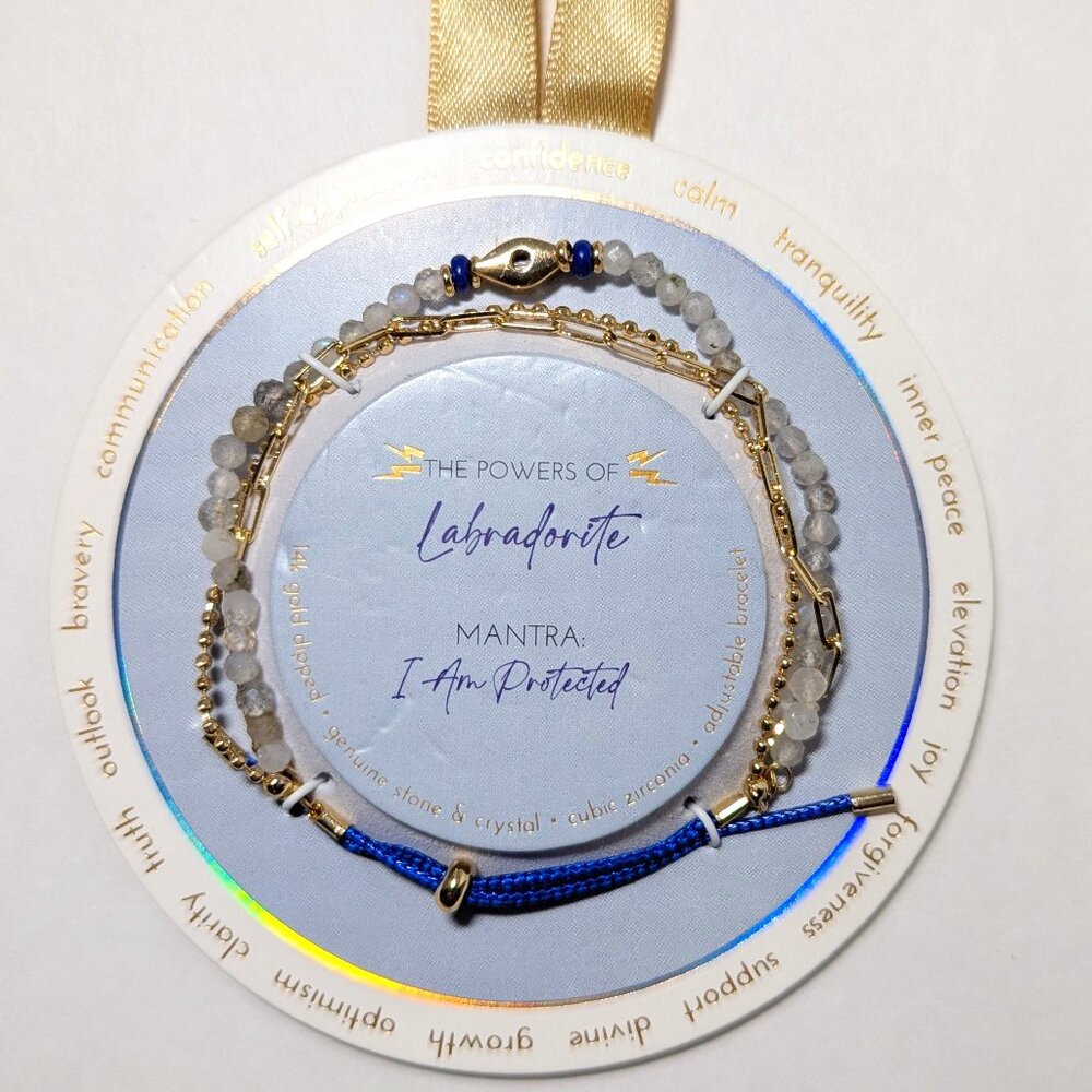 Labradorite bracelet, Mantra I *I am Protected* "The Powers of" dainty statement